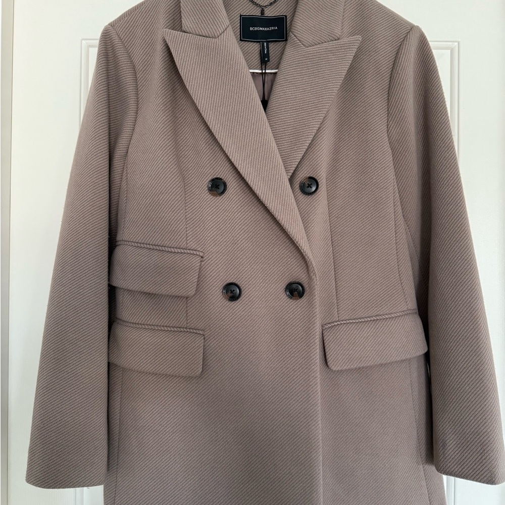 BCBGMaxAzria Women's Taupe Double-Breasted Pea Coat